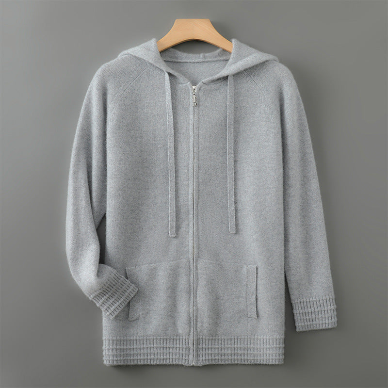 Luxury Mens Australian Merino Wool Zip Hoodie w/ Sleeve and Bottom Detailing (Multiple Colors)