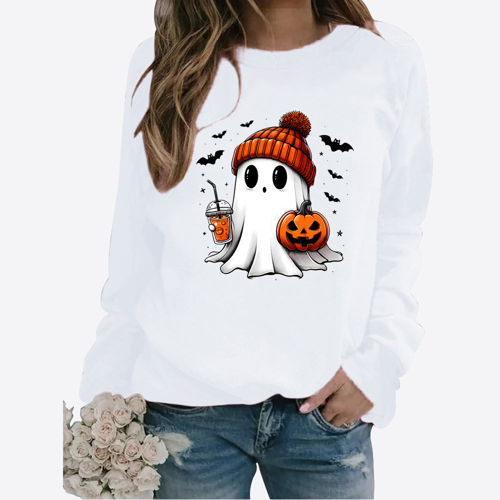Halloween Round Neck Print Long Sleeve Graphic Sweater