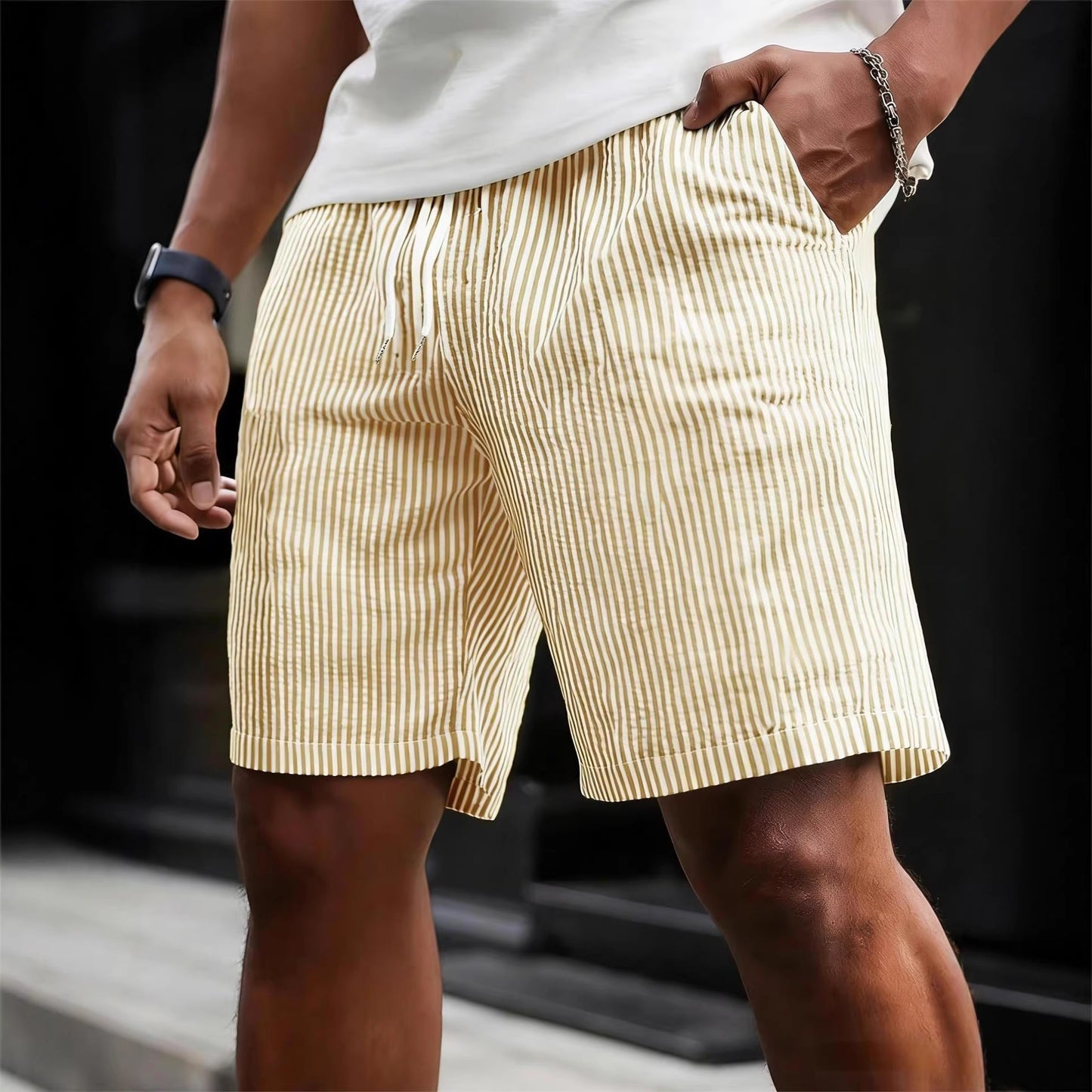 Mens Striped Drawstring Shorts (Multiple Colors)