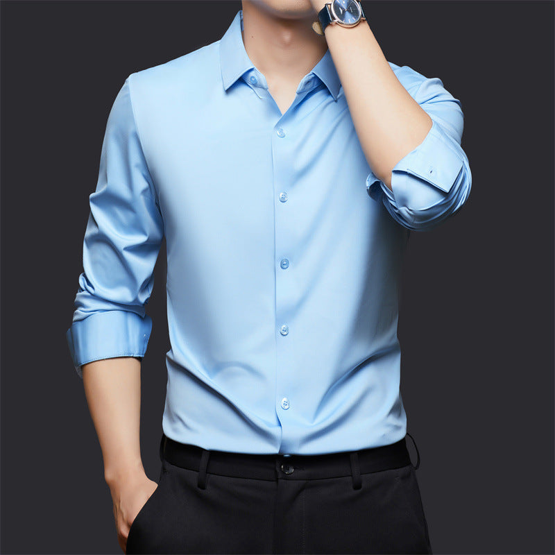 Mens Seamless High Elastic Long Sleeve Anti-wrinkle Dress Shirt (Multiple Colors)