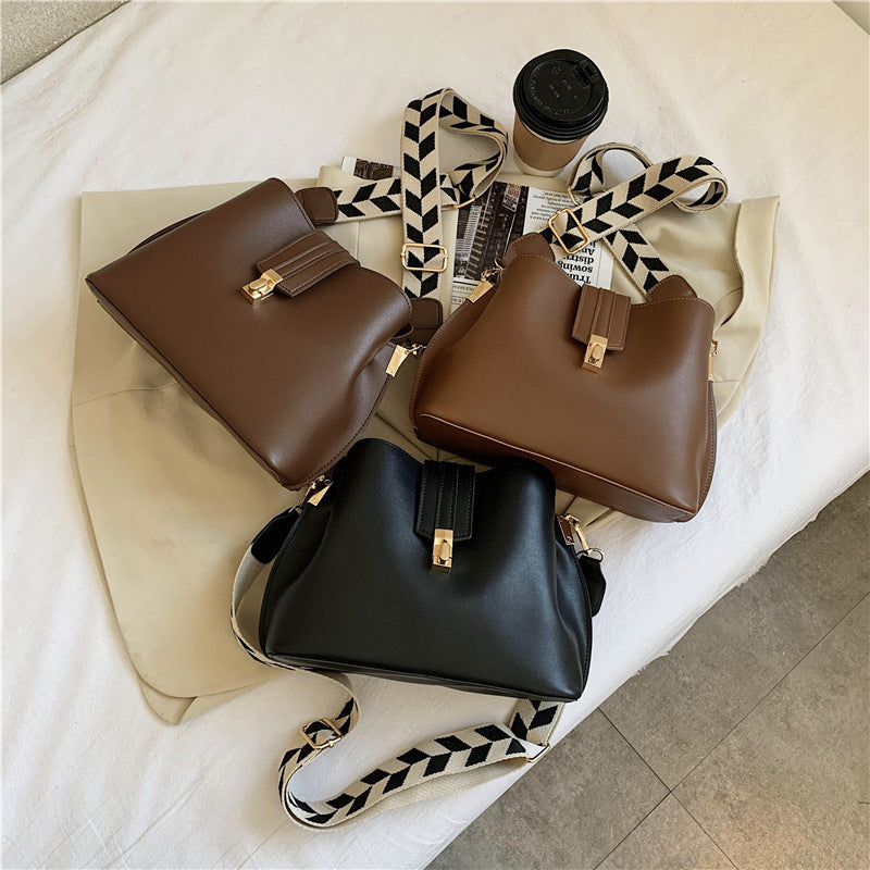 Vegan Leather Wide Shoulder Strap Anti-Theft Bucket Purse (Multiple Colors)