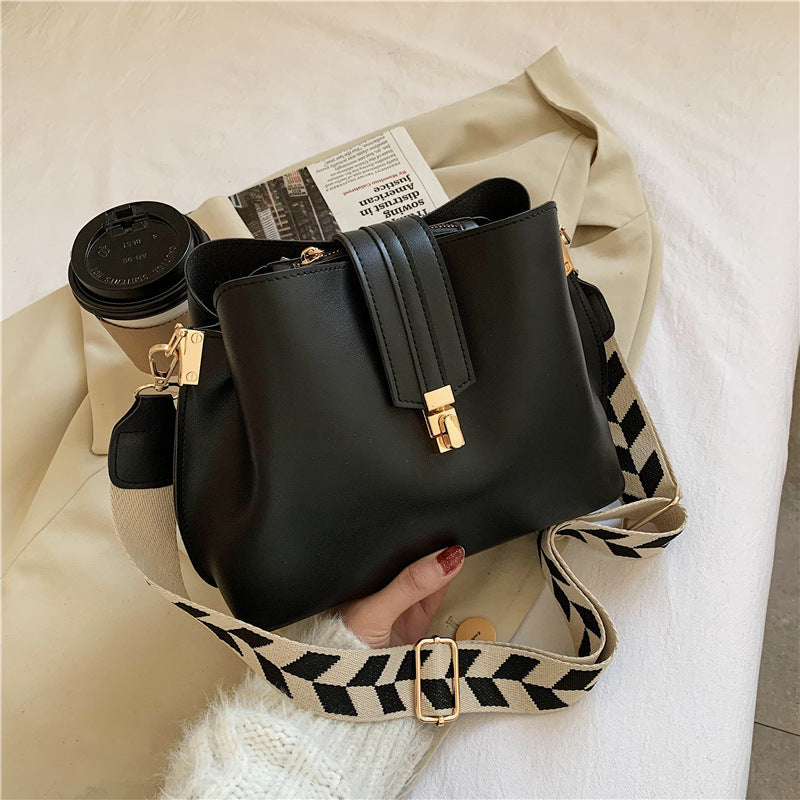 Vegan Leather Wide Shoulder Strap Anti-Theft Bucket Purse (Multiple Colors)