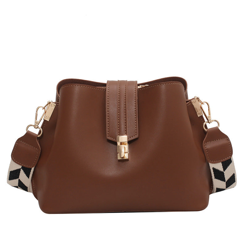 Vegan Leather Wide Shoulder Strap Anti-Theft Bucket Purse (Multiple Colors)