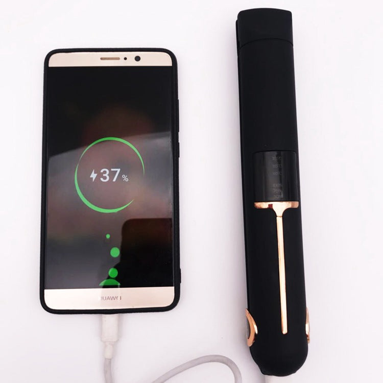 Ceramic Portable Hair Straightening Iron USB Recharging Wireless (Black & White)