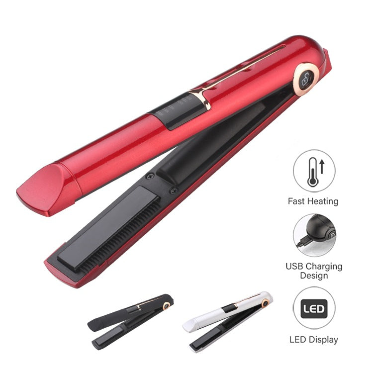 Ceramic Portable Hair Straightening Iron USB Recharging Wireless (Black & White)