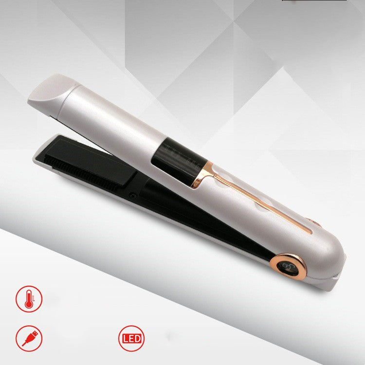Ceramic Portable Hair Straightening Iron USB Recharging Wireless (Black & White)
