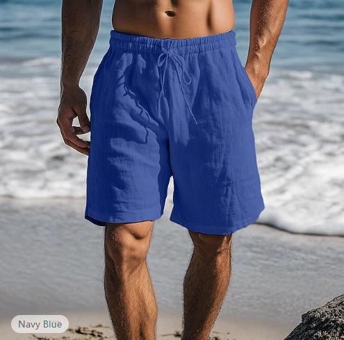 Cotton Linen Shorts Drawstring Elastic Waist Straight Leg (Multiple Colors)