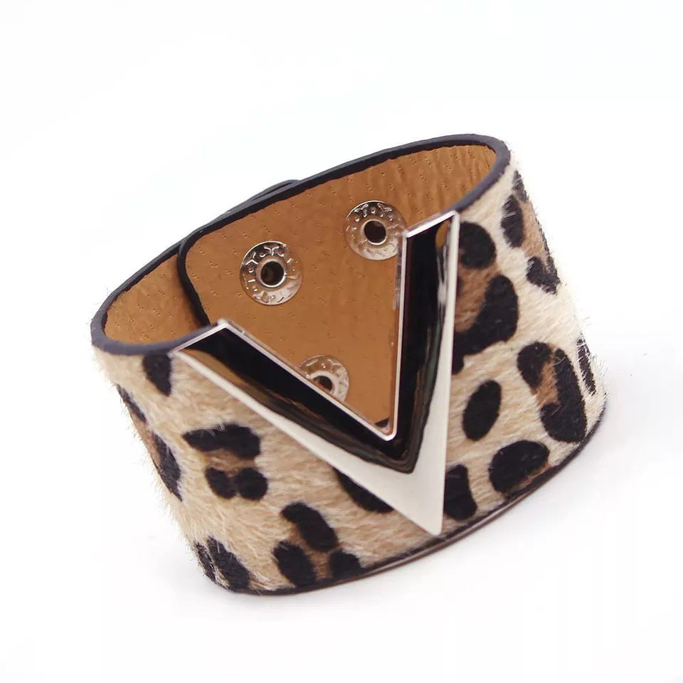 Wide Animal Print "V" Cuff Bracelet (Multiple Styles/Colors)