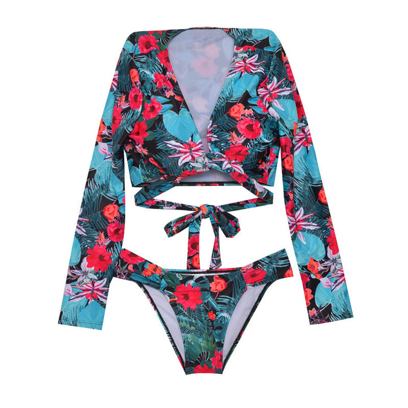 Leaf Print Sexy Rash Gaurd Swimsuit