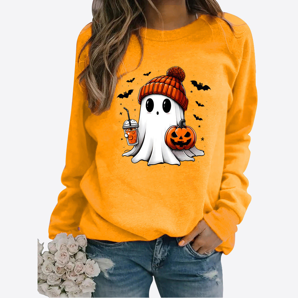 Halloween Round Neck Print Long Sleeve Graphic Sweater