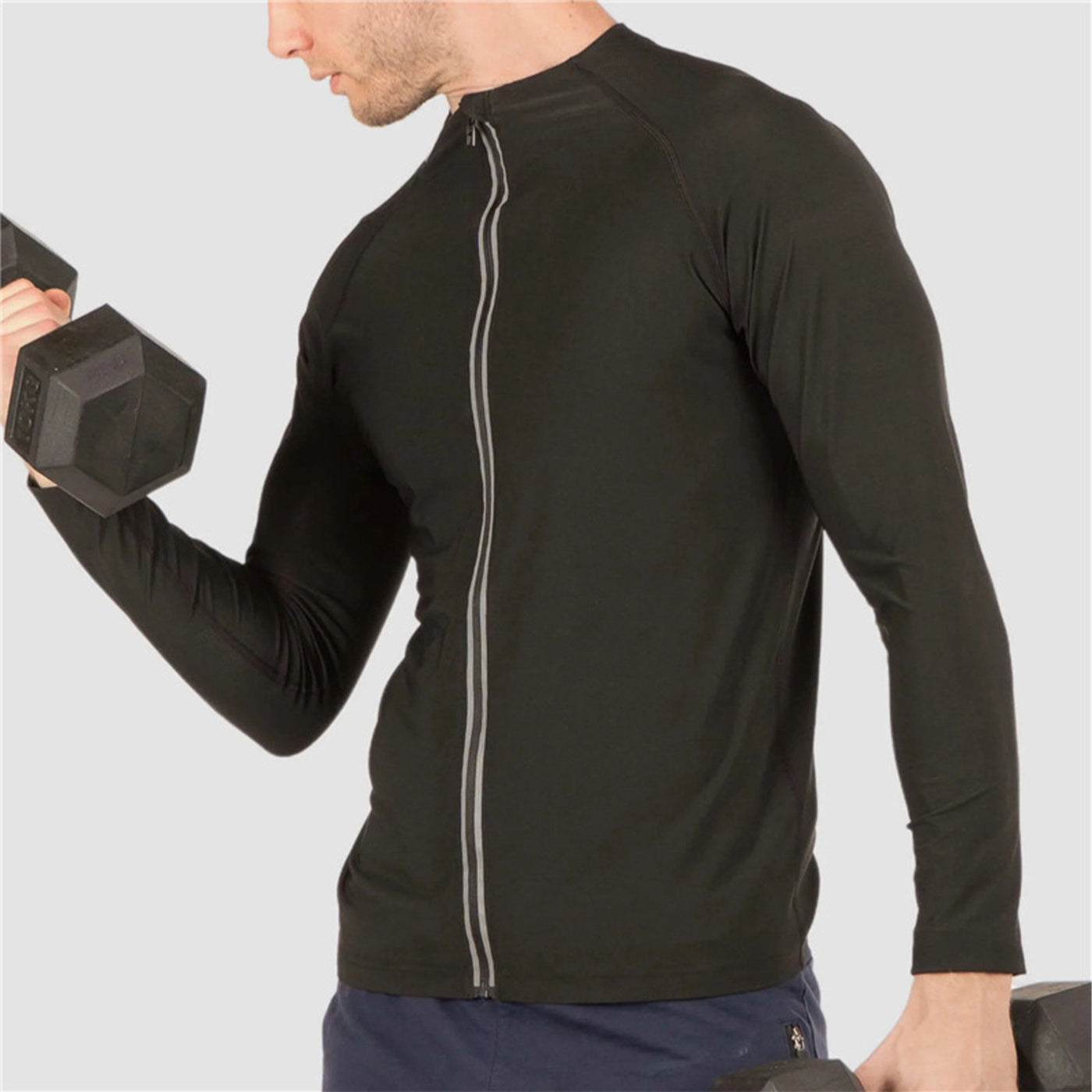 Men's Zip Workout Sweat Technology Long Sleeve Shirt/Jacket (Black)