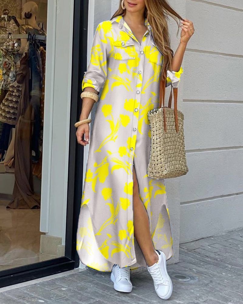 Loose Casual Long Printed Shirt Dress For Women