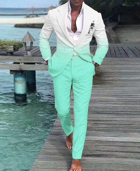 Mens Ombre Palm Tree Embroidered Suit (Multiple Colors)
