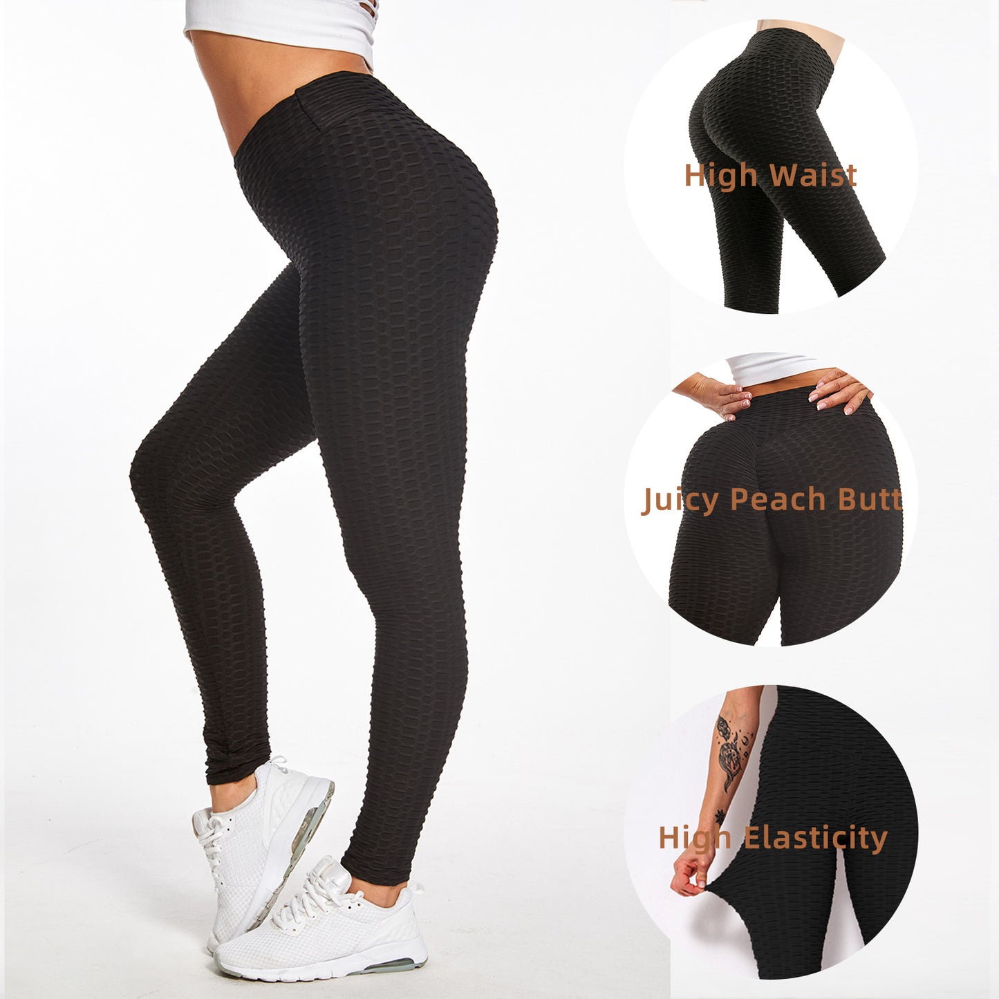 Women's Bubble Textured Butt Lifting Leggings (Black)