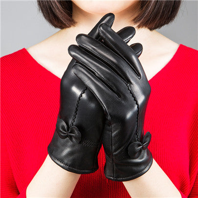 Women's Sheepskin Bow Driving Gloves (Multiple Colors)