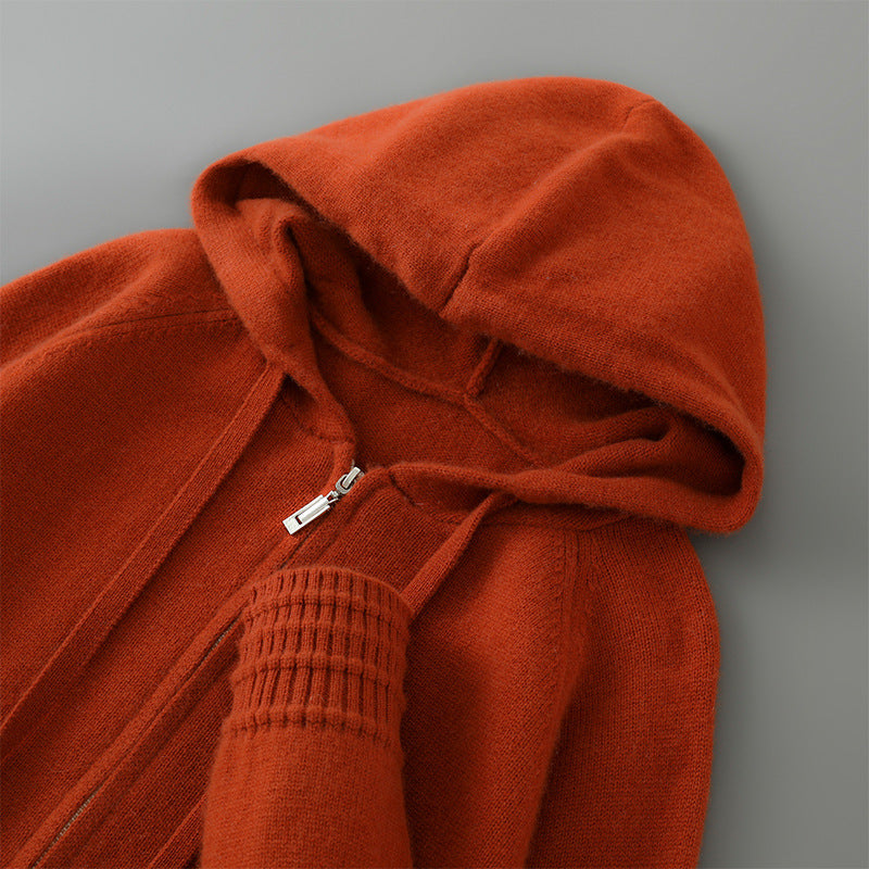 Luxury Mens Australian Merino Wool Zip Hoodie w/ Sleeve and Bottom Detailing (Multiple Colors)