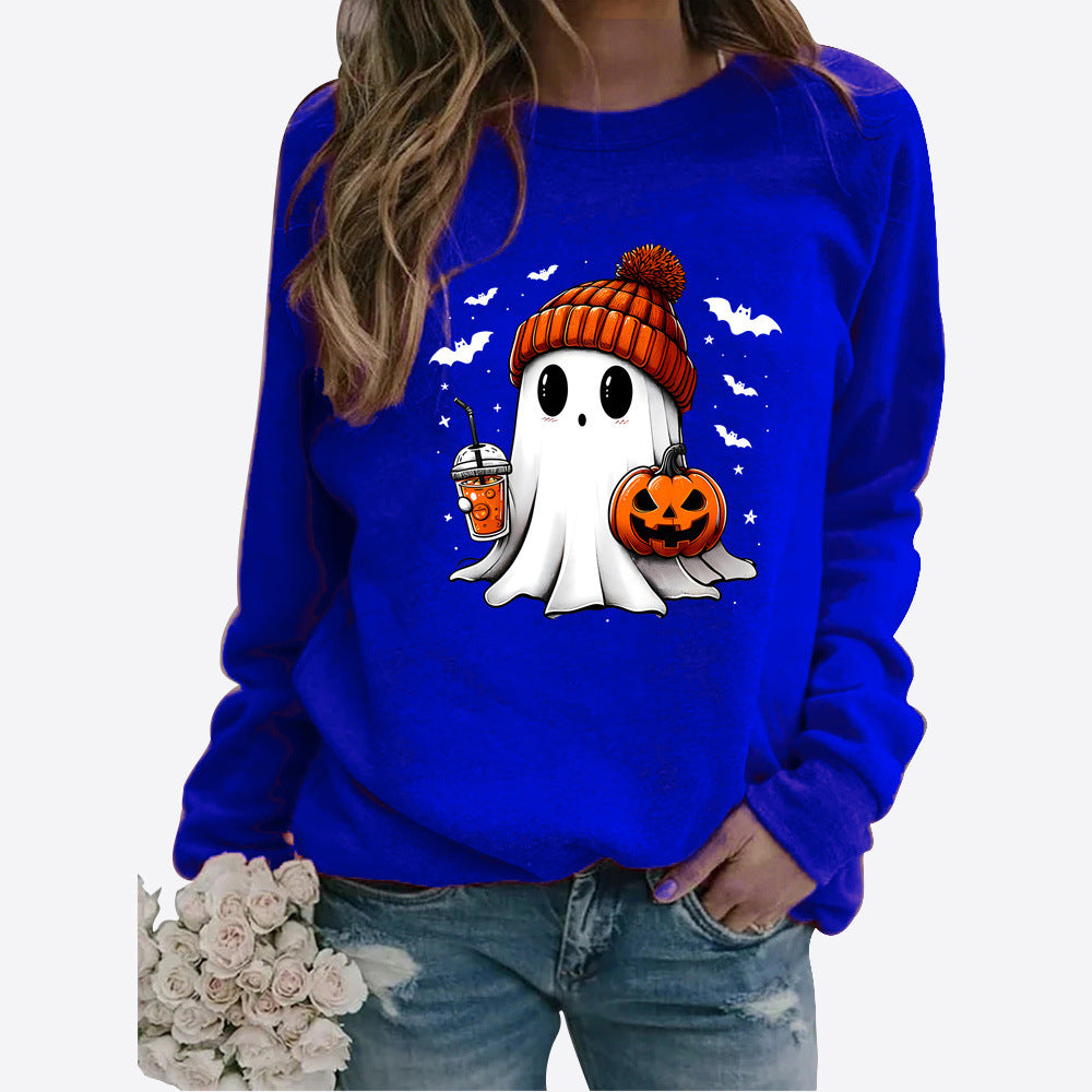 Halloween Round Neck Print Long Sleeve Graphic Sweater