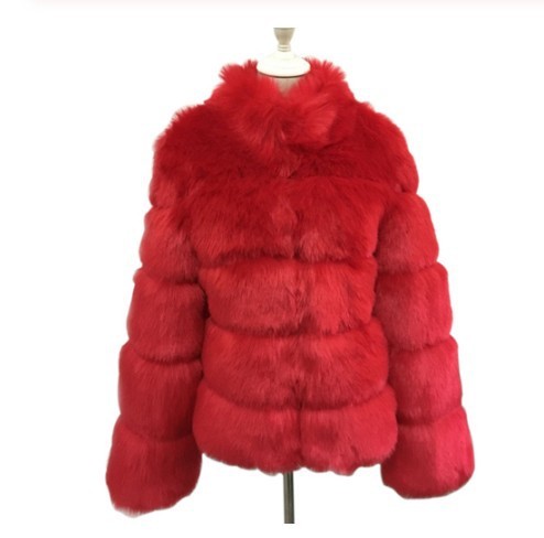 Vegan Fox Fur Slimming Stand Collar Splicing Coat (Multiple Colors)