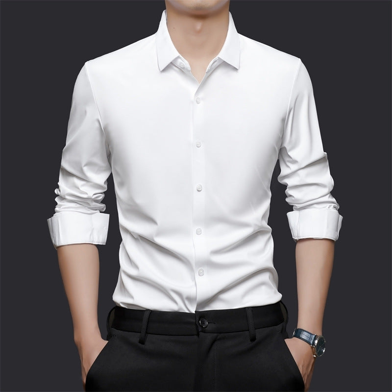 Mens Seamless High Elastic Long Sleeve Anti-wrinkle Dress Shirt (Multiple Colors)