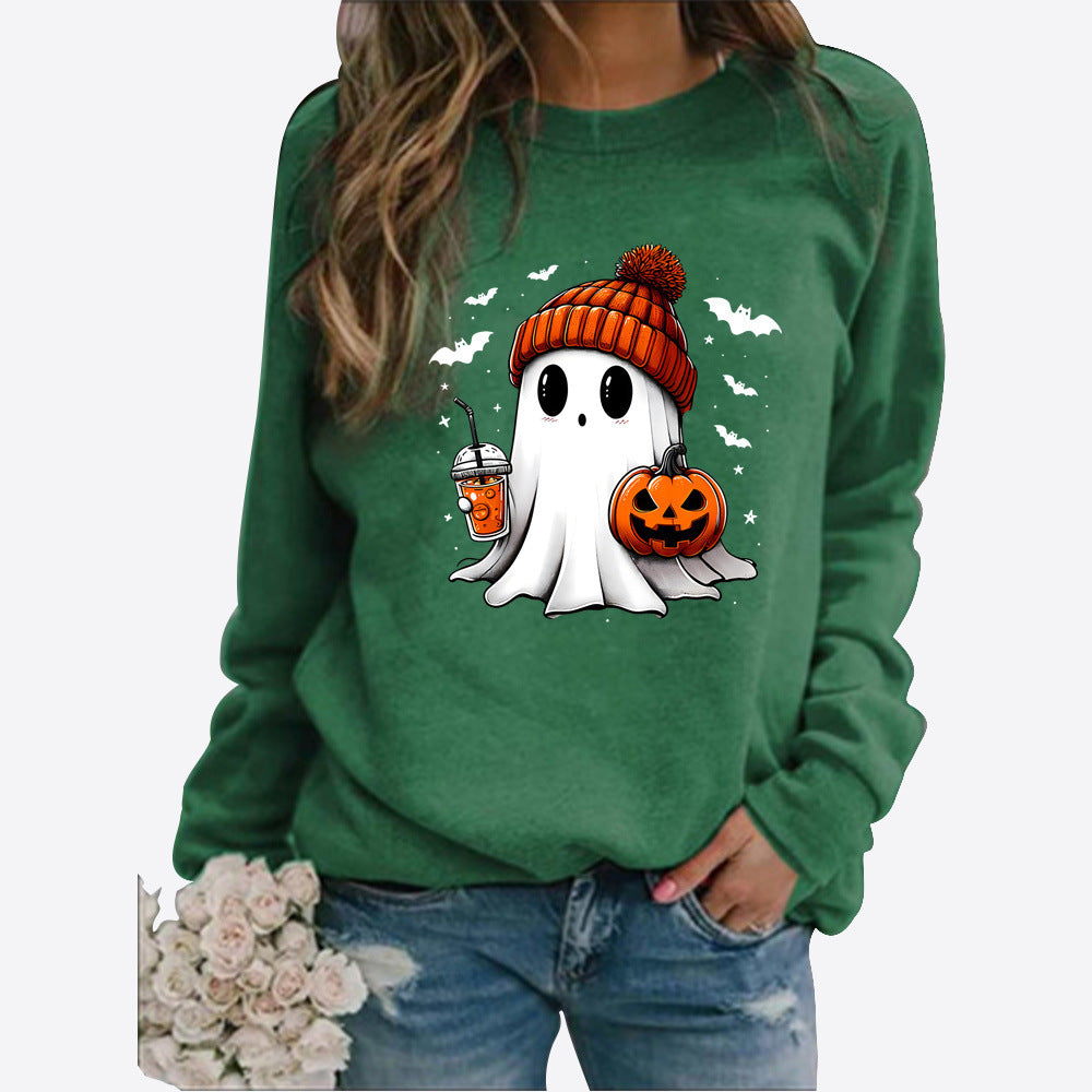 Halloween Round Neck Print Long Sleeve Graphic Sweater
