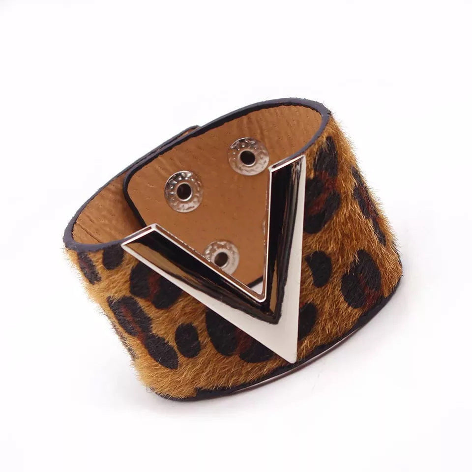 Wide Animal Print "V" Cuff Bracelet (Multiple Styles/Colors)