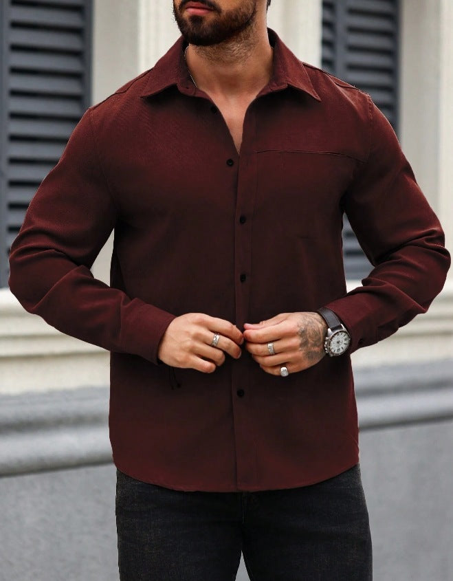 Men's Solid Color Pocket Shirt Long Sleeve Shirt
