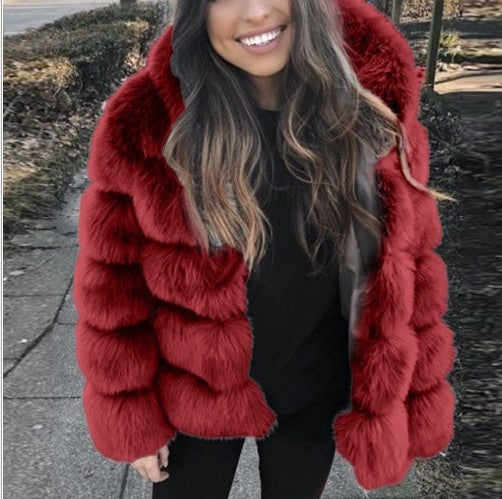 Vegan Fox Fur Slimming Stand Collar Splicing Coat (Multiple Colors)