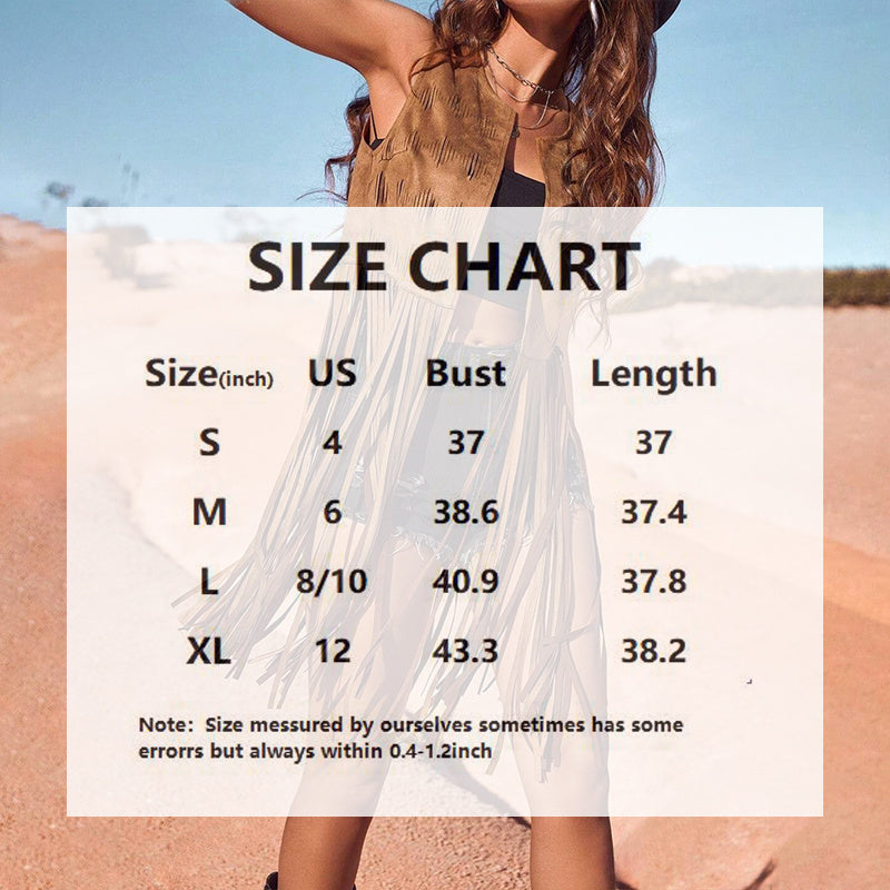 Women's Solid Color Elegant Western Fringe Vest (Brown)