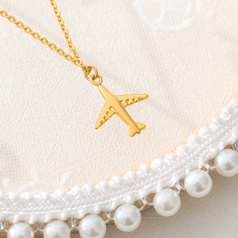 Stainless Steel Plane Pendant Necklace (Multiple Colors)