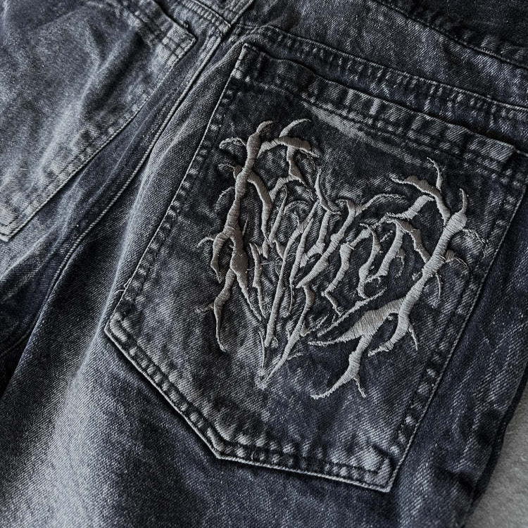 Retro Gothic Denim Distressed Shorts