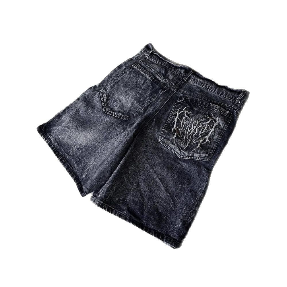 Retro Gothic Denim Distressed Shorts