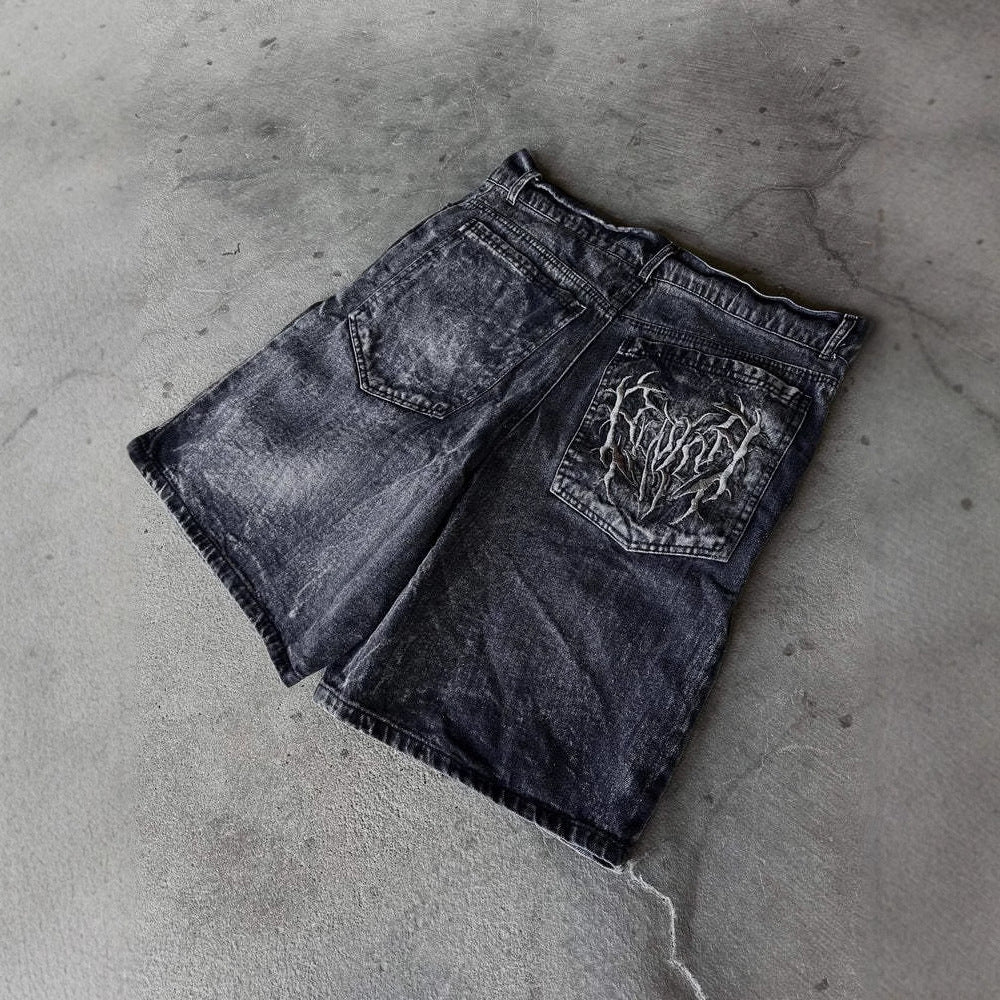 Retro Gothic Denim Distressed Shorts