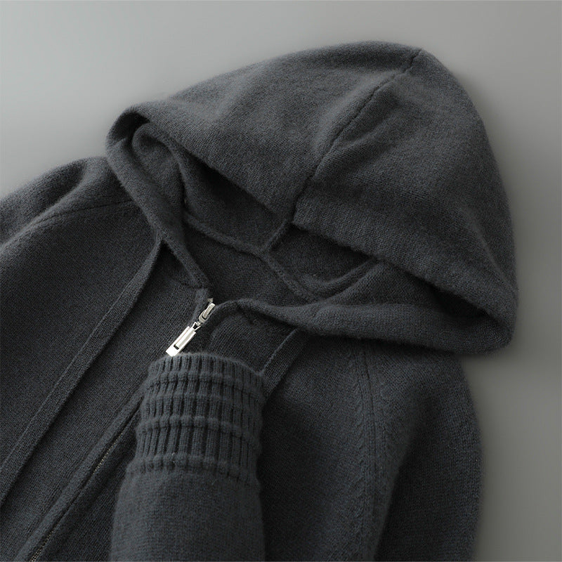 Luxury Mens Australian Merino Wool Zip Hoodie w/ Sleeve and Bottom Detailing (Multiple Colors)