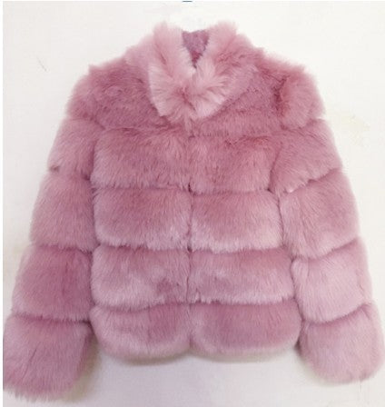 Vegan Fox Fur Slimming Stand Collar Splicing Coat (Multiple Colors)
