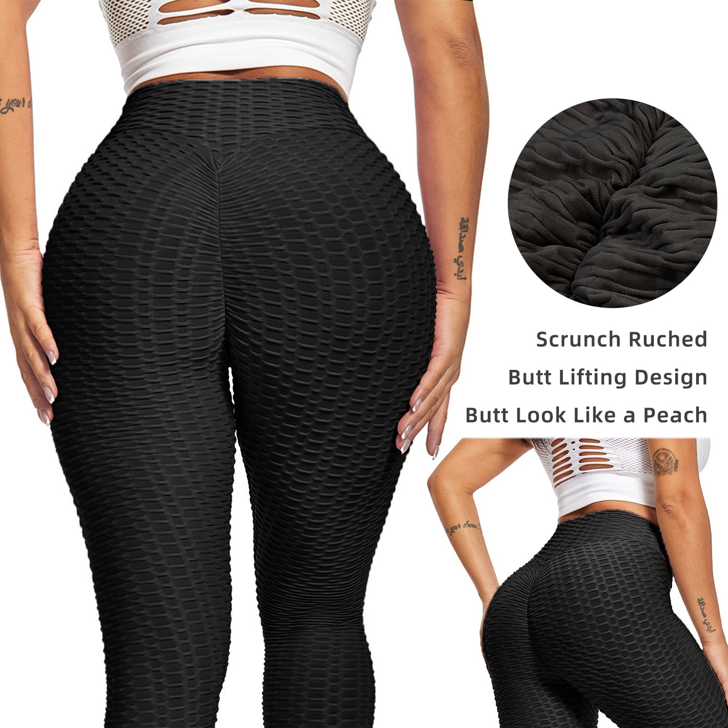 Women's Bubble Textured Butt Lifting Leggings (Black)