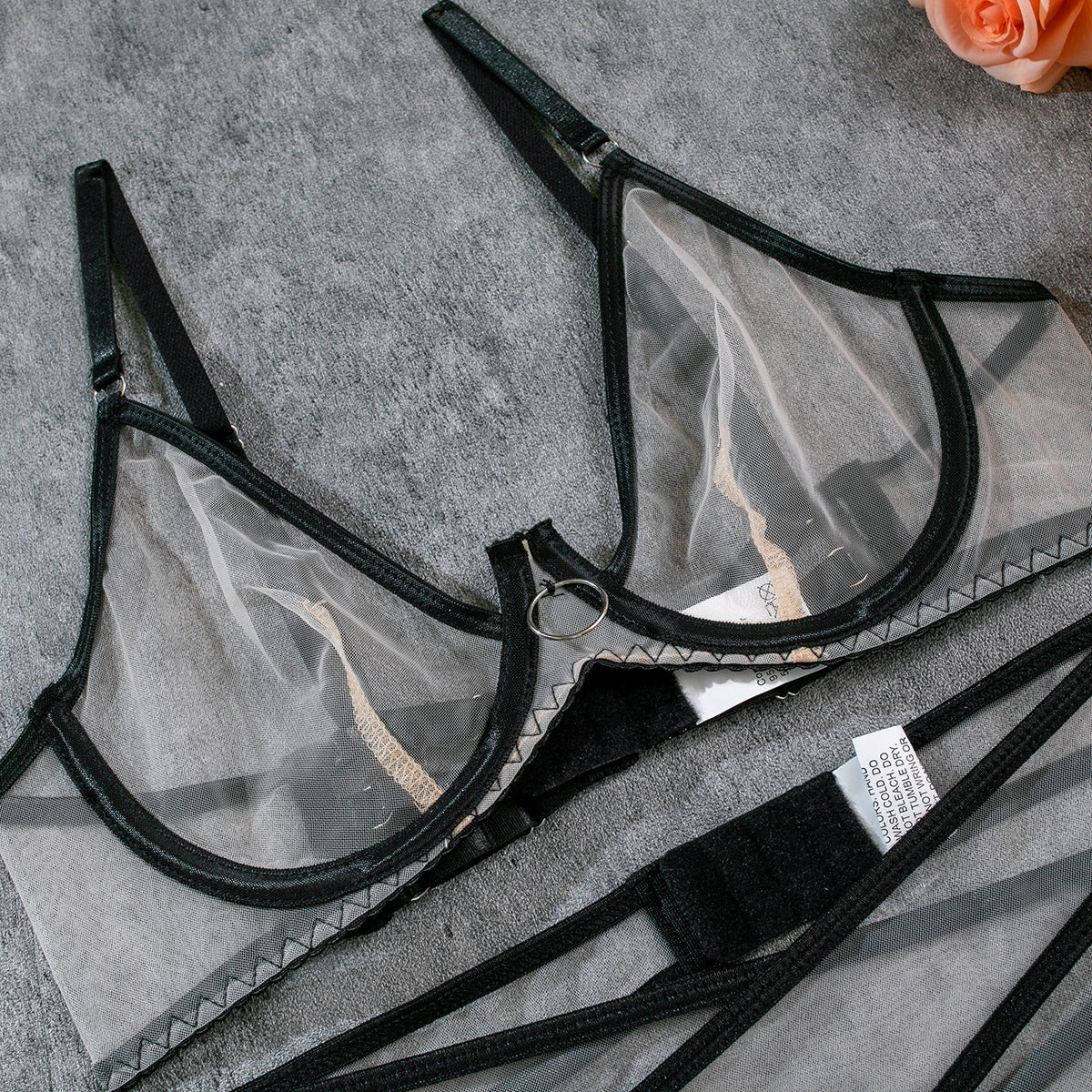 Breathable Mesh See-through Underwear Four-piece Set (Multiple Colors)