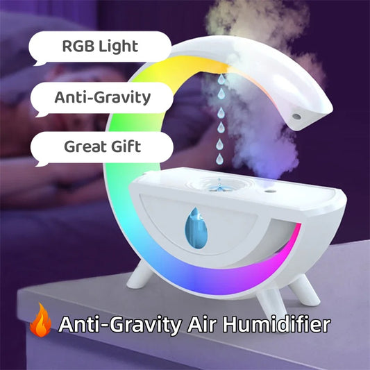 RGB Night Light Water Droplet Sprayer Anti-Gravity Air Humidifier 350ml Creative Home Office Mist Maker Diffuser Gift