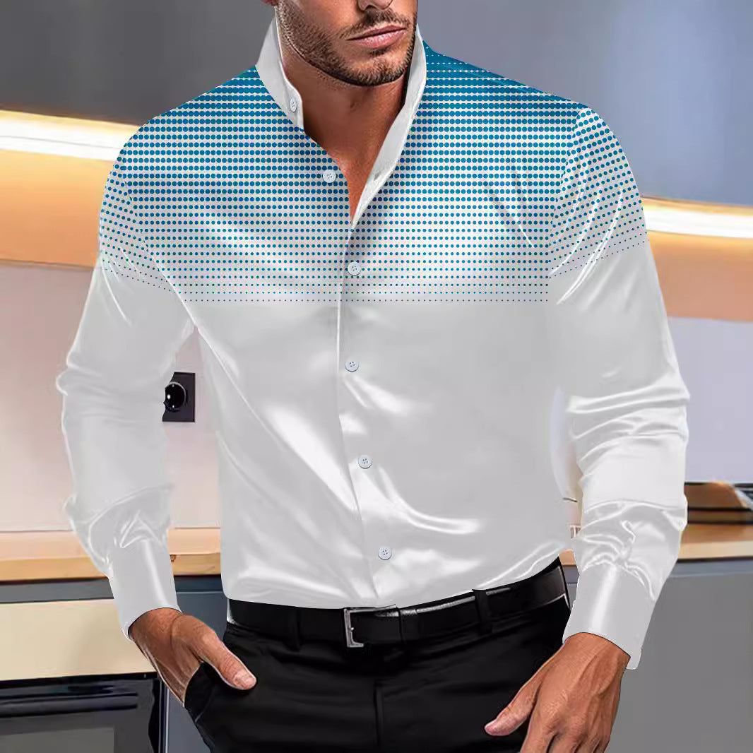 Ombre Four-sided Stretch Dotted Prints Stand Collar Long-sleeved Shirt (Multiple Colors)