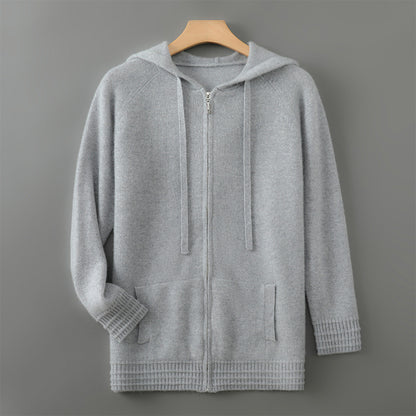 Luxury Mens Australian Merino Wool Zip Hoodie w/ Sleeve and Bottom Detailing (Multiple Colors)