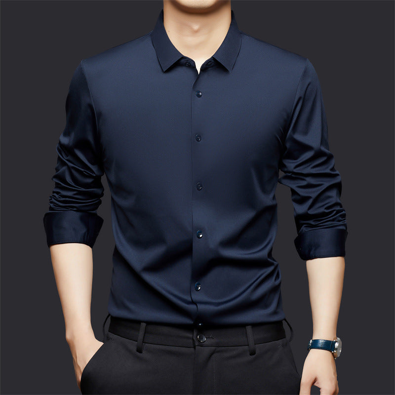Mens Seamless High Elastic Long Sleeve Anti-wrinkle Dress Shirt (Multiple Colors)