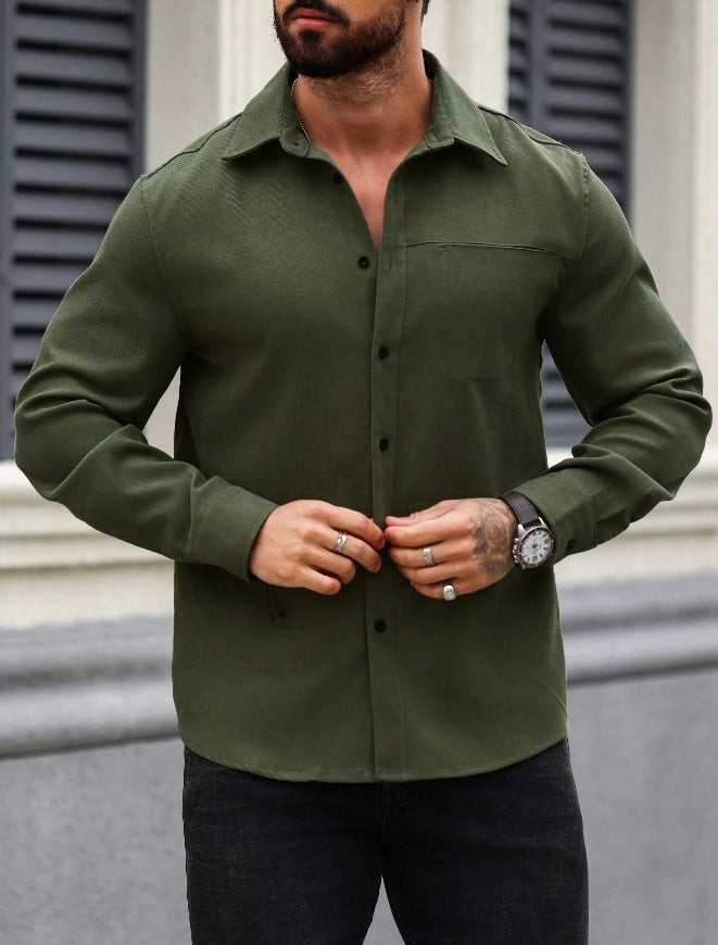 Men's Solid Color Pocket Shirt Long Sleeve Shirt