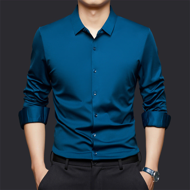 Mens Seamless High Elastic Long Sleeve Anti-wrinkle Dress Shirt (Multiple Colors)
