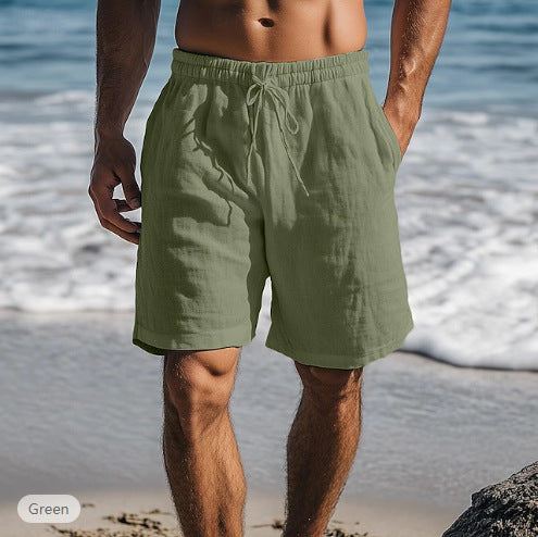 Cotton Linen Shorts Drawstring Elastic Waist Straight Leg (Multiple Colors)