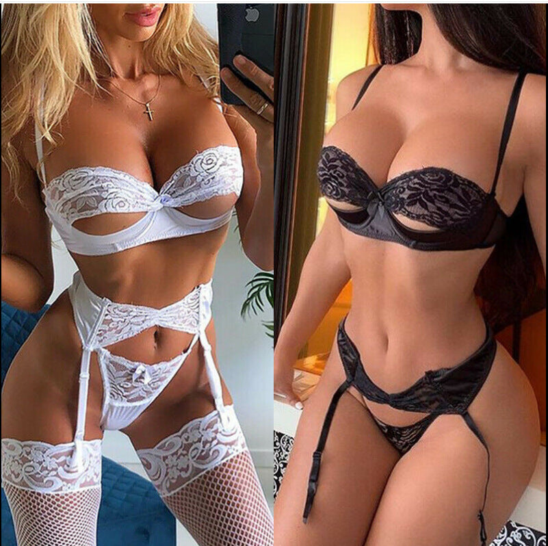 Sexy 3 Piece Cut Out Lingerie (Black & White)