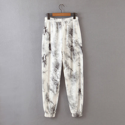 Womens Tie-Dye Printed Jogging Trousers With Tie At Waist