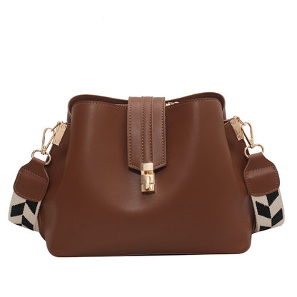 Vegan Leather Wide Shoulder Strap Anti-Theft Bucket Purse (Multiple Colors)