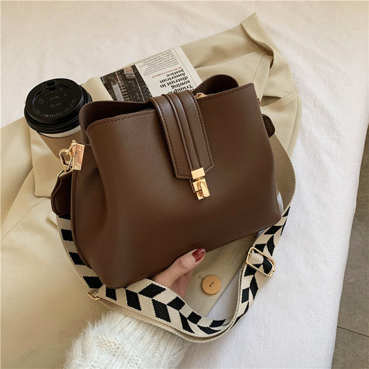 Vegan Leather Wide Shoulder Strap Anti-Theft Bucket Purse (Multiple Colors)