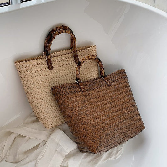 Straw & Bamboo Large-Capacity Beach Handbag (2 colors)