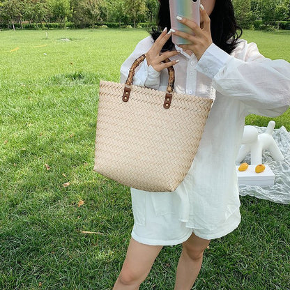 Straw & Bamboo Large-Capacity Beach Handbag (2 colors)