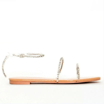 Rhinestone Strap Flat Sandals (Multiple Colors)